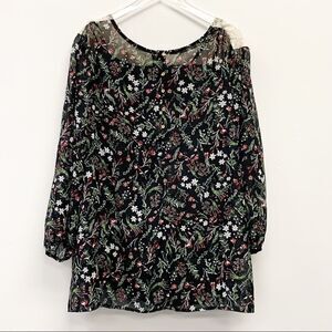 Plus Size Lace Yoke Christmas Floral Peasant Blouse, 4X